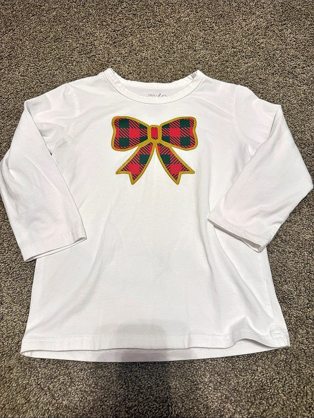 Sweet Wink Plaid Bow Long Sleeve Tee in White